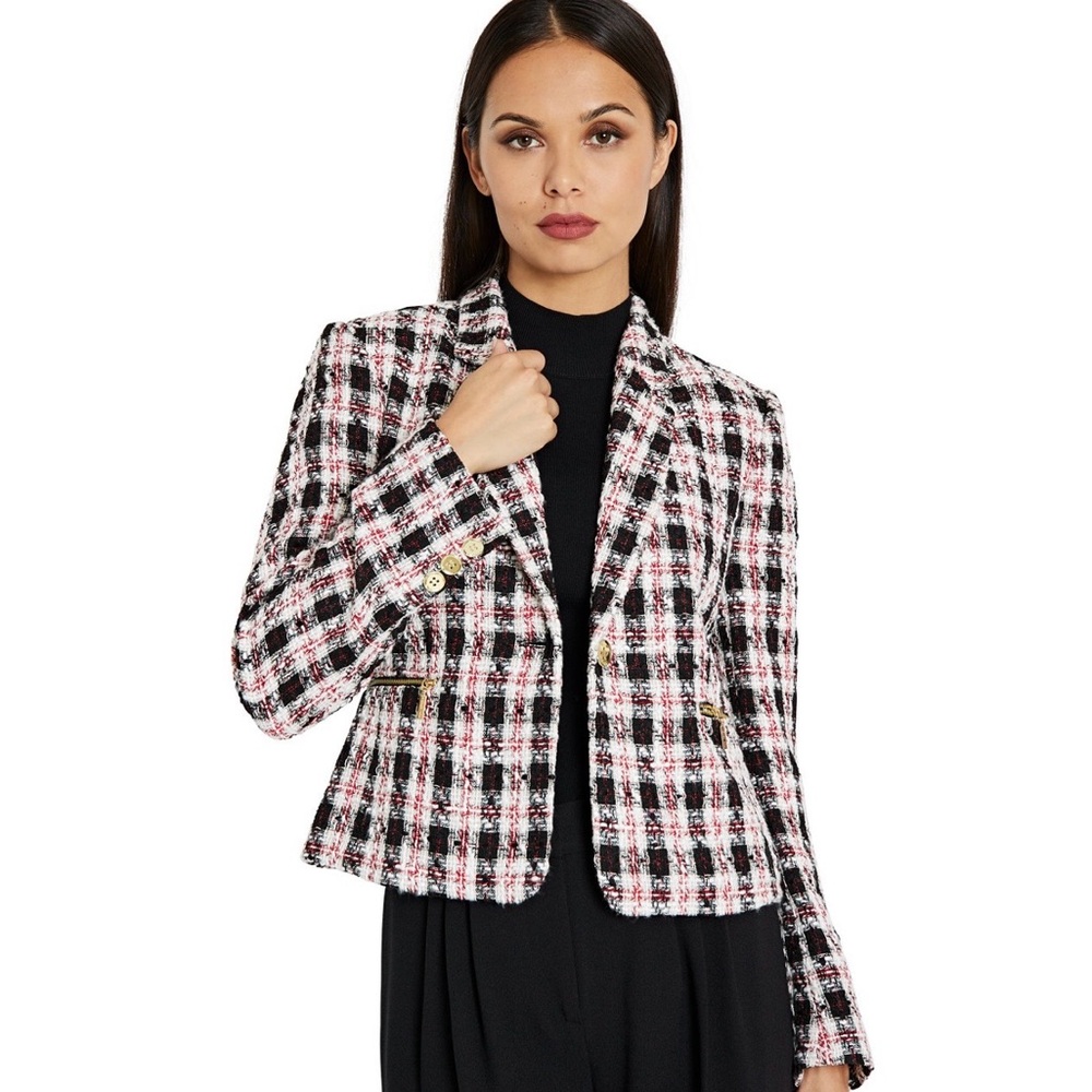 Tahari ASL Tweed Plaid Elegant Timeless Blazer size women 8